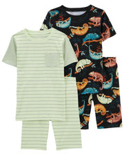 2-Pack 4-Piece Pyjama Green Chameleon Tops And Shorts Set