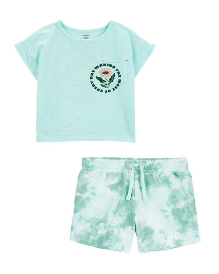 Carter's Kid Floral Pocket Tee with Tie-Dye Pull-On French Terry Shorts