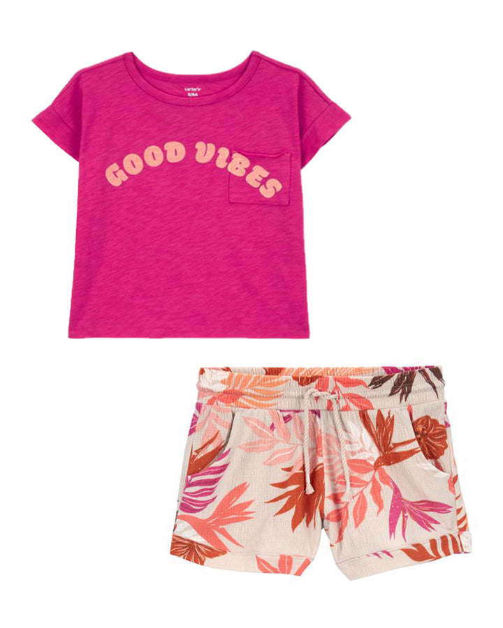 Carter's  Kid Good Vibes Pocket Tee with Floral Pull-On Knit Gauze Shorts